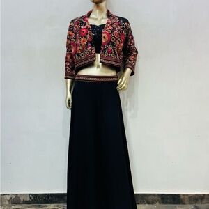 Elegant Black palazzo with embroidered jacket and crop top